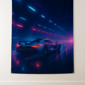 Sublimation Printed Midnight Highway Tapestry with Metal Grommets & Adhesive Screws, 54 x 84 inch