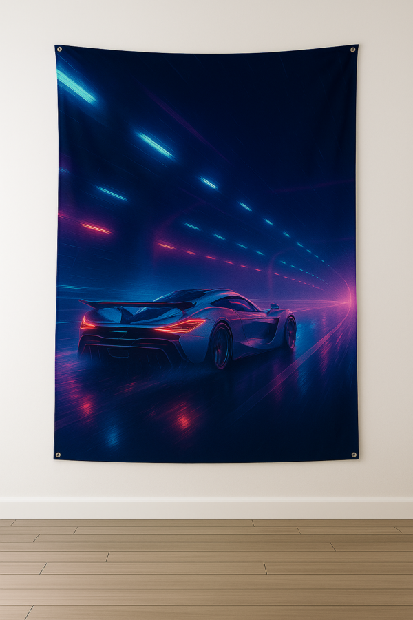 Sublimation Printed Midnight Highway Tapestry with Metal Grommets & Adhesive Screws, 54 x 84 inch