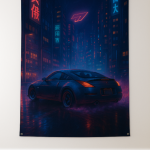 Sublimation Printed Neon Drift Nights Tapestry with Metal Grommets & Adhesive Screws, 54 x 84 inch