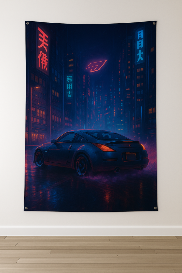 Sublimation Printed Neon Drift Nights Tapestry with Metal Grommets & Adhesive Screws, 54 x 84 inch