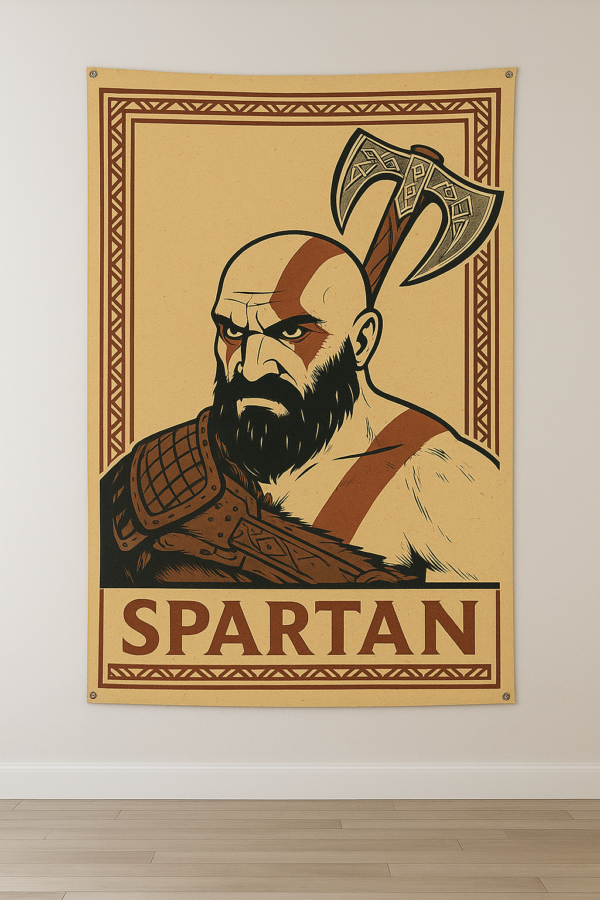 Sublimation Printed Spartan Tapestry with Metal Grommets & Adhesive Screws, 54 x 84 inch